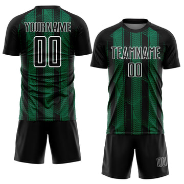 Custom Black Kelly Green-White Abstract Network Sublimation Soccer Uniform Jersey