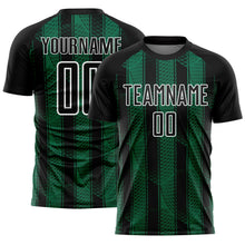 Laden Sie das Bild in den Galerie-Viewer, Custom Black Kelly Green-White Abstract Network Sublimation Soccer Uniform Jersey