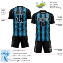 Charger l'image dans la galerie, Custom Black Sky Blue-White Abstract Network Sublimation Soccer Uniform Jersey