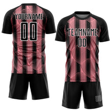 Charger l'image dans la galerie, Custom Black Medium Pink-White Abstract Network Sublimation Soccer Uniform Jersey