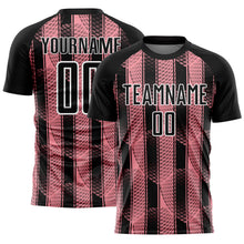 Charger l'image dans la galerie, Custom Black Medium Pink-White Abstract Network Sublimation Soccer Uniform Jersey