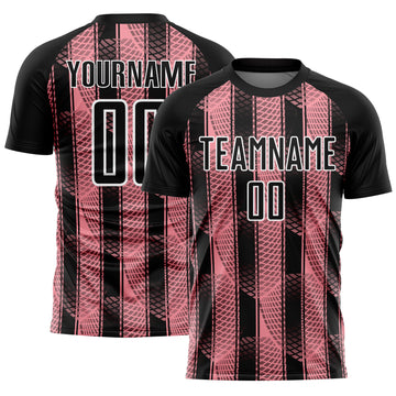 Custom Black Medium Pink-White Abstract Network Sublimation Soccer Uniform Jersey