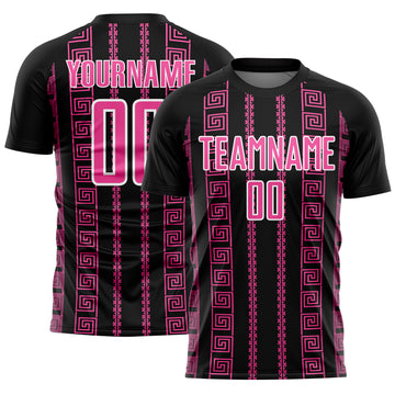 Custom Black Pink-White Geometric Shape Sublimation Soccer Uniform Jersey