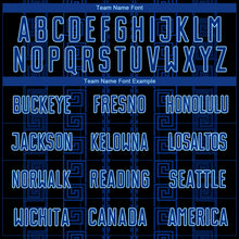 Laden Sie das Bild in den Galerie-Viewer, Custom Black Royal-Light Blue Geometric Shape Sublimation Soccer Uniform Jersey