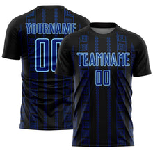 Laden Sie das Bild in den Galerie-Viewer, Custom Black Royal-Light Blue Geometric Shape Sublimation Soccer Uniform Jersey