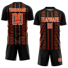 Laden Sie das Bild in den Galerie-Viewer, Custom Black Orange-White Geometric Shape Sublimation Soccer Uniform Jersey