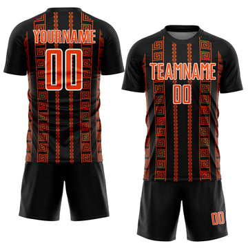 Custom Black Orange-White Geometric Shape Sublimation Soccer Uniform Jersey