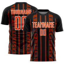 Laden Sie das Bild in den Galerie-Viewer, Custom Black Orange-White Geometric Shape Sublimation Soccer Uniform Jersey