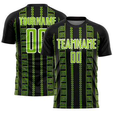 Custom Black Neon Green-White Geometric Shape Sublimation Soccer Uniform Jersey