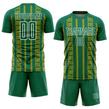 Charger l'image dans la galerie, Custom Kelly Green Gold-White Geometric Shape Sublimation Soccer Uniform Jersey