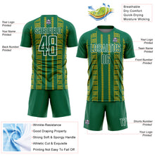 Charger l'image dans la galerie, Custom Kelly Green Gold-White Geometric Shape Sublimation Soccer Uniform Jersey