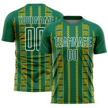 Charger l'image dans la galerie, Custom Kelly Green Gold-White Geometric Shape Sublimation Soccer Uniform Jersey