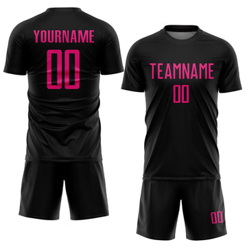 Custom Black Hot Pink Sublimation Soccer Uniform Jersey