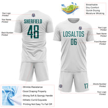 Charger l'image dans la galerie, Custom White Teal Sublimation Soccer Uniform Jersey