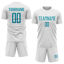 Charger l'image dans la galerie, Custom White Teal Sublimation Soccer Uniform Jersey