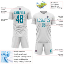 Charger l'image dans la galerie, Custom White Teal Sublimation Soccer Uniform Jersey
