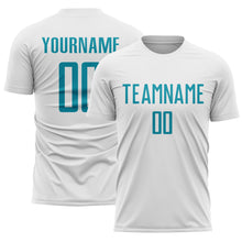 Charger l'image dans la galerie, Custom White Teal Sublimation Soccer Uniform Jersey