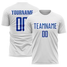Load image into Gallery viewer, Custom White Thunder Blue Sublimation Soccer Uniform Jersey