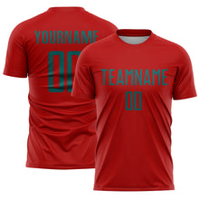Load image into Gallery viewer, Custom Red Teal Sublimation Soccer Uniform Jersey