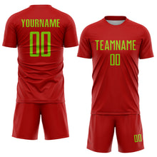 Laden Sie das Bild in den Galerie-Viewer, Custom Red Neon Green Sublimation Soccer Uniform Jersey