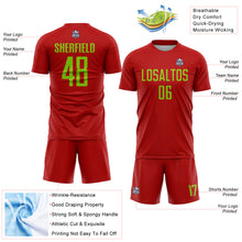 Laden Sie das Bild in den Galerie-Viewer, Custom Red Neon Green Sublimation Soccer Uniform Jersey