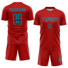 Load image into Gallery viewer, Custom Red Teal Sublimation Soccer Uniform Jersey