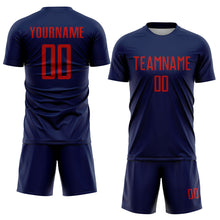 Laden Sie das Bild in den Galerie-Viewer, Custom Navy Red Sublimation Soccer Uniform Jersey