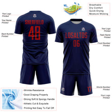 Laden Sie das Bild in den Galerie-Viewer, Custom Navy Red Sublimation Soccer Uniform Jersey