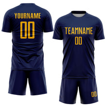 Laden Sie das Bild in den Galerie-Viewer, Custom Navy Gold Sublimation Soccer Uniform Jersey