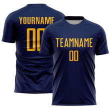 Laden Sie das Bild in den Galerie-Viewer, Custom Navy Gold Sublimation Soccer Uniform Jersey