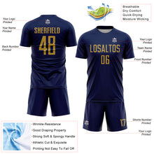 Laden Sie das Bild in den Galerie-Viewer, Custom Navy Old Gold Sublimation Soccer Uniform Jersey