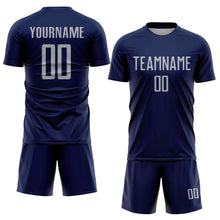 Laden Sie das Bild in den Galerie-Viewer, Custom Navy Gray Sublimation Soccer Uniform Jersey