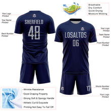 Laden Sie das Bild in den Galerie-Viewer, Custom Navy Gray Sublimation Soccer Uniform Jersey