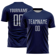 Laden Sie das Bild in den Galerie-Viewer, Custom Navy Gray Sublimation Soccer Uniform Jersey