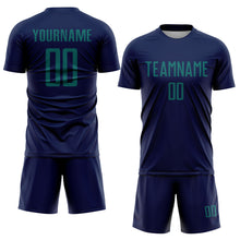 Laden Sie das Bild in den Galerie-Viewer, Custom Navy Teal Sublimation Soccer Uniform Jersey