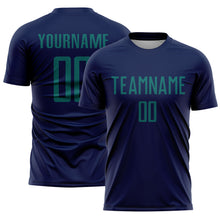 Laden Sie das Bild in den Galerie-Viewer, Custom Navy Teal Sublimation Soccer Uniform Jersey