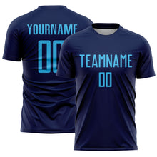 Laden Sie das Bild in den Galerie-Viewer, Custom Navy Sky Blue Sublimation Soccer Uniform Jersey