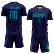 Laden Sie das Bild in den Galerie-Viewer, Custom Navy Teal Sublimation Soccer Uniform Jersey