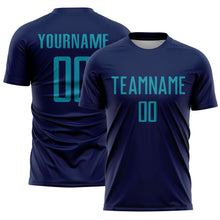 Laden Sie das Bild in den Galerie-Viewer, Custom Navy Teal Sublimation Soccer Uniform Jersey
