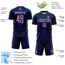 Laden Sie das Bild in den Galerie-Viewer, Custom Navy Light Purple Sublimation Soccer Uniform Jersey