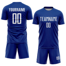 Laden Sie das Bild in den Galerie-Viewer, Custom Royal White Sublimation Soccer Uniform Jersey