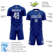Laden Sie das Bild in den Galerie-Viewer, Custom Royal White Sublimation Soccer Uniform Jersey