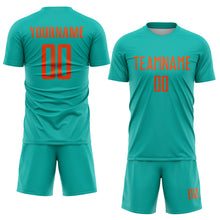 Load image into Gallery viewer, Custom Aqua Orange Sublimation Soccer Uniform Jersey