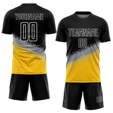 Laden Sie das Bild in den Galerie-Viewer, Custom Black Gray-Yellow Gradient Geometric Shape Sublimation Soccer Uniform Jersey