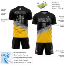 Laden Sie das Bild in den Galerie-Viewer, Custom Black Gray-Yellow Gradient Geometric Shape Sublimation Soccer Uniform Jersey