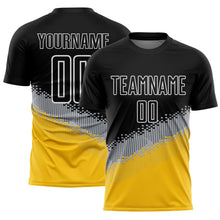Laden Sie das Bild in den Galerie-Viewer, Custom Black Gray-Yellow Gradient Geometric Shape Sublimation Soccer Uniform Jersey