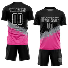 Laden Sie das Bild in den Galerie-Viewer, Custom Black Gray-Pink Gradient Geometric Shape Sublimation Soccer Uniform Jersey