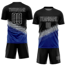 Laden Sie das Bild in den Galerie-Viewer, Custom Black Gray-Royal Gradient Geometric Shape Sublimation Soccer Uniform Jersey