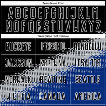 Laden Sie das Bild in den Galerie-Viewer, Custom Black Gray-Royal Gradient Geometric Shape Sublimation Soccer Uniform Jersey