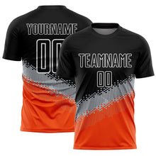 Laden Sie das Bild in den Galerie-Viewer, Custom Black Gray-Orange Gradient Geometric Shape Sublimation Soccer Uniform Jersey